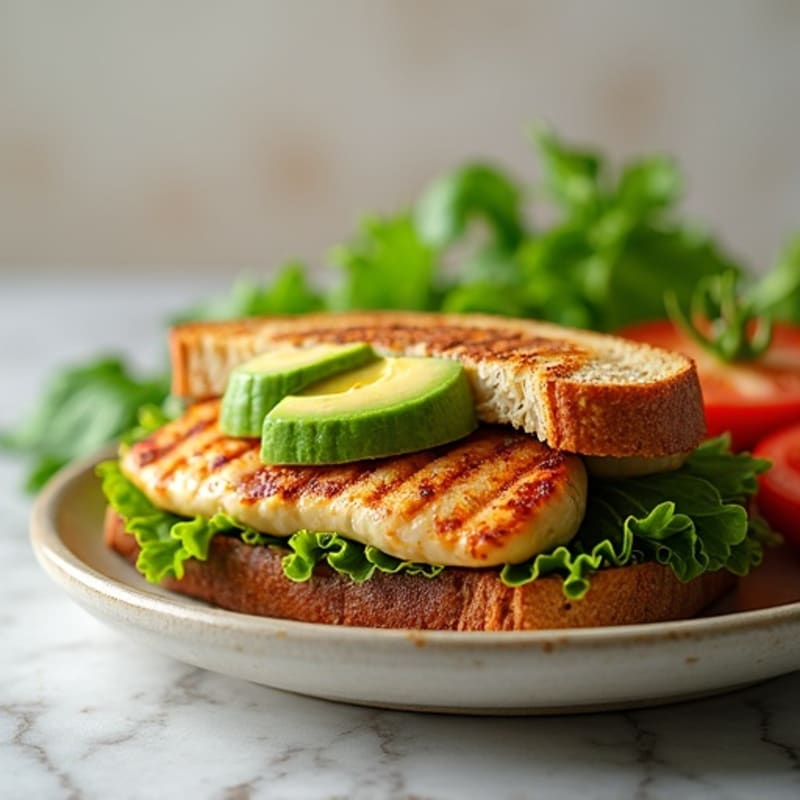 Grilled Chicken and Avocado Sandwich with Fresh Greens