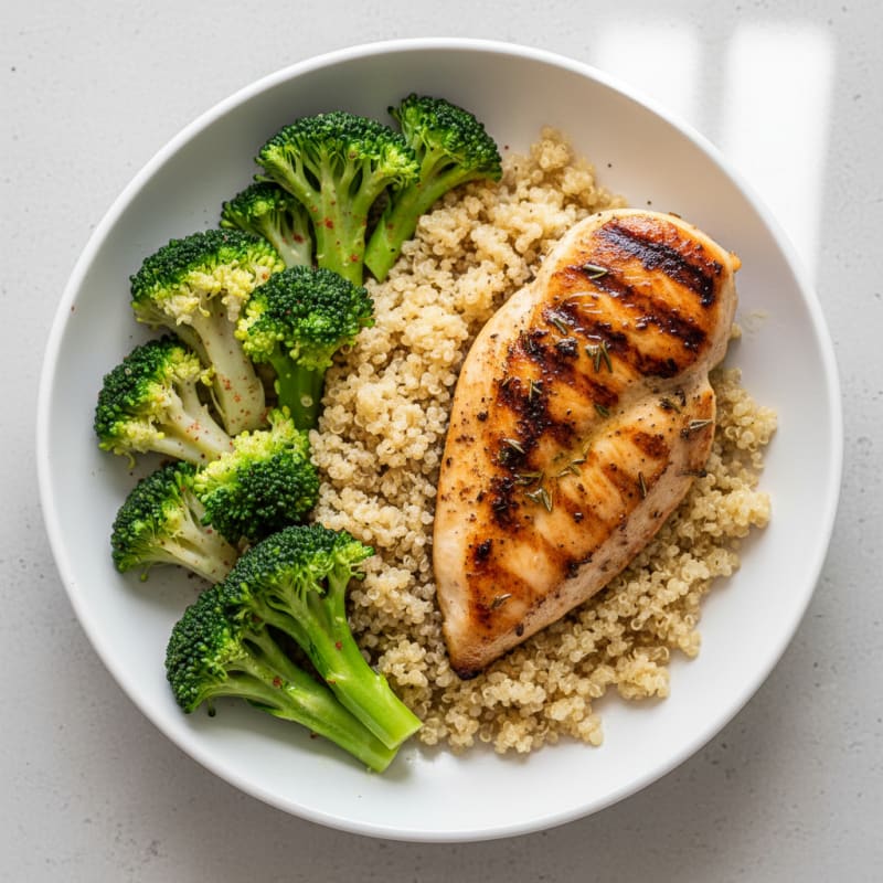 Grilled Chicken Breast with Quinoa and Steamed Broccoli