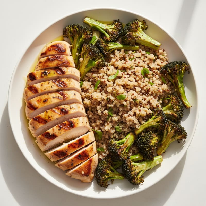 Grilled Chicken Breast with Roasted Broccoli and Quinoa