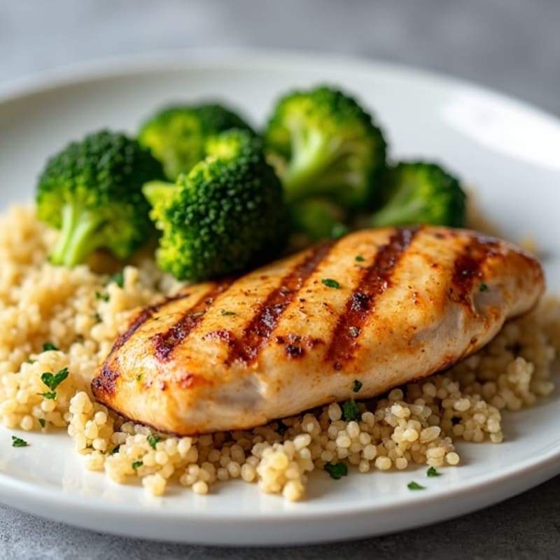 Grilled Chicken Breast with Quinoa and Steamed Broccoli