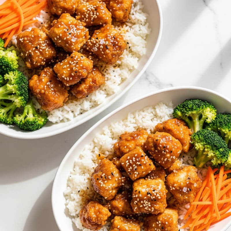 Crispy Honey-Garlic Chicken Bowls