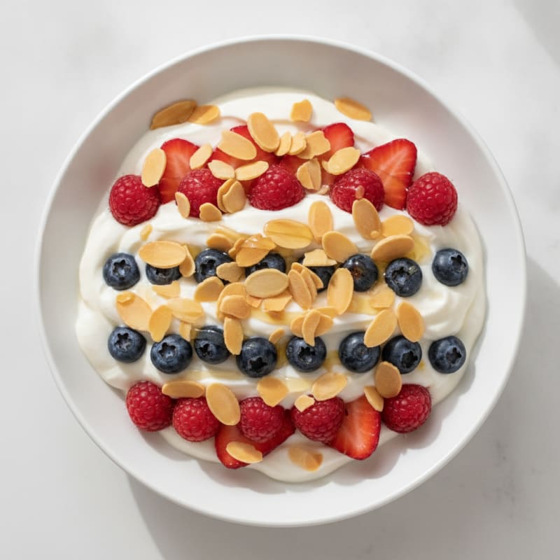 Creamy Greek Yogurt Protein Parfait with Mixed Berries and Almonds