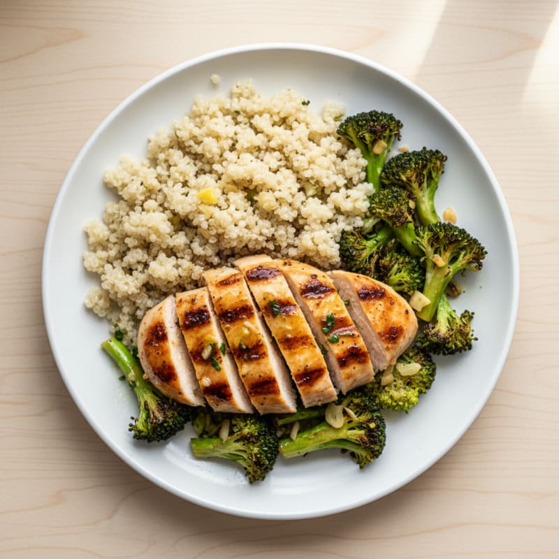 Grilled Chicken Breast with Quinoa and Roasted Broccoli