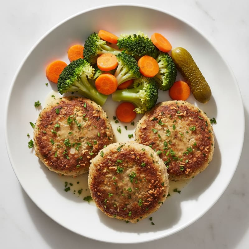 Herb-Crusted Mince Patties with Steamed Vegetables