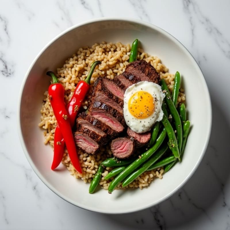 Seared Venison Rice Bowl with Roasted Green Beans