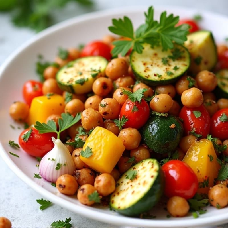 Sheet Pan Roasted Chickpeas and Veggies with Lemon-Herb Dressing