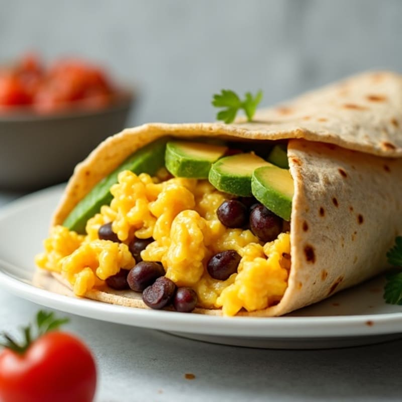 Wholesome Scrambled Egg, Black Bean, and Avocado Breakfast Burrito