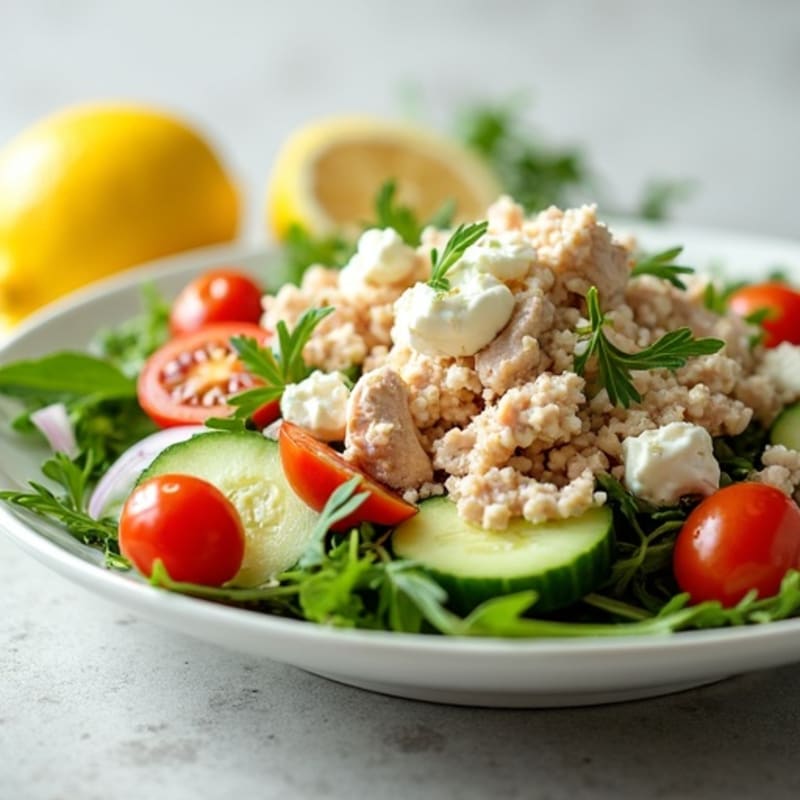 Creamy Lemon Tuna Salad with Crisp Vegetables and Feta