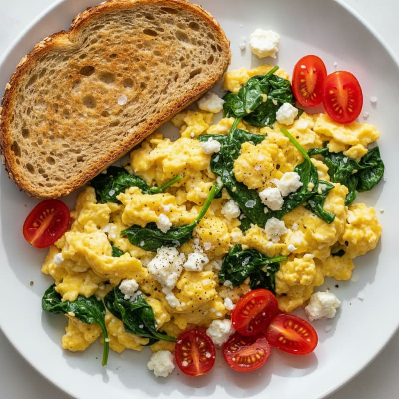 Scrambled Eggs with Spinach and Feta