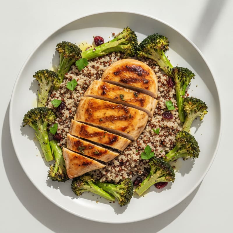 Grilled Chicken Breast with Quinoa and Roasted Broccoli