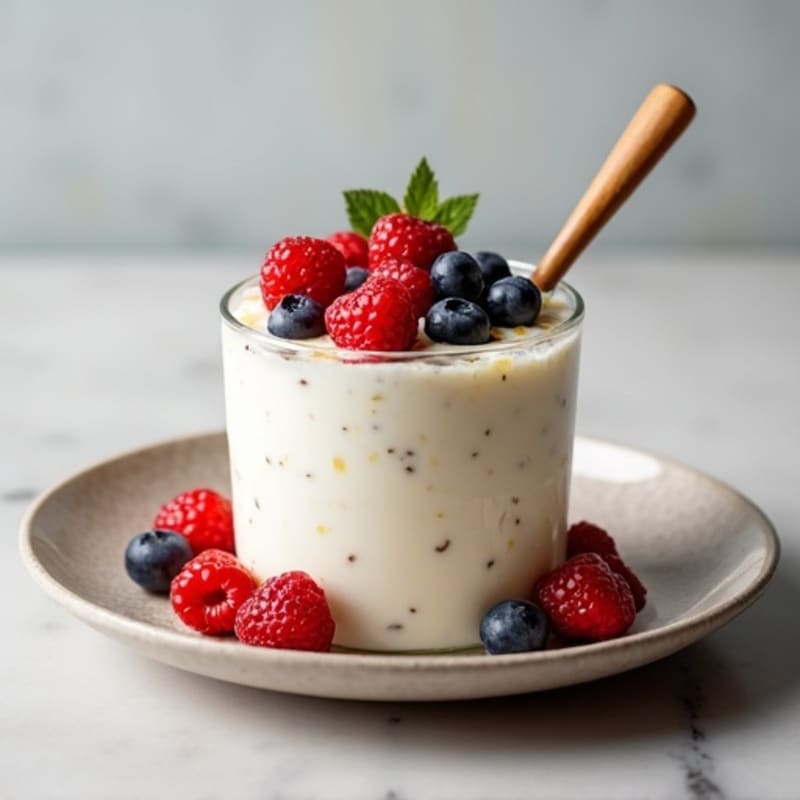 Creamy Vanilla Greek Yogurt with Protein Powder and Fresh Berries