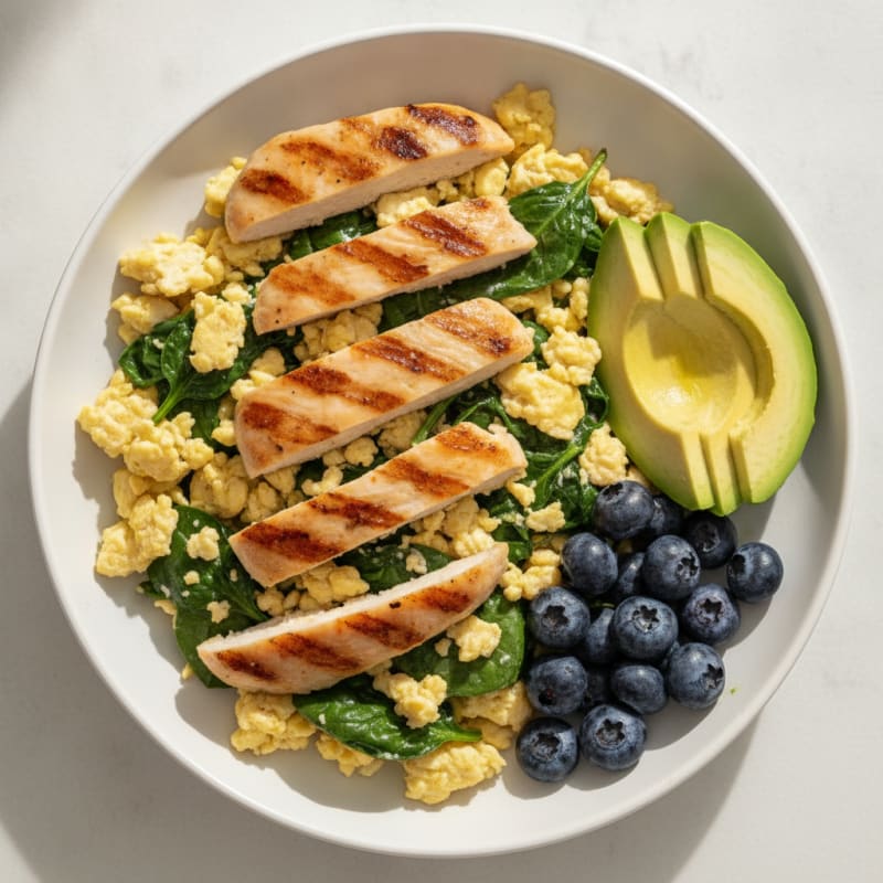 Egg White Scramble with Grilled Chicken and Spinach