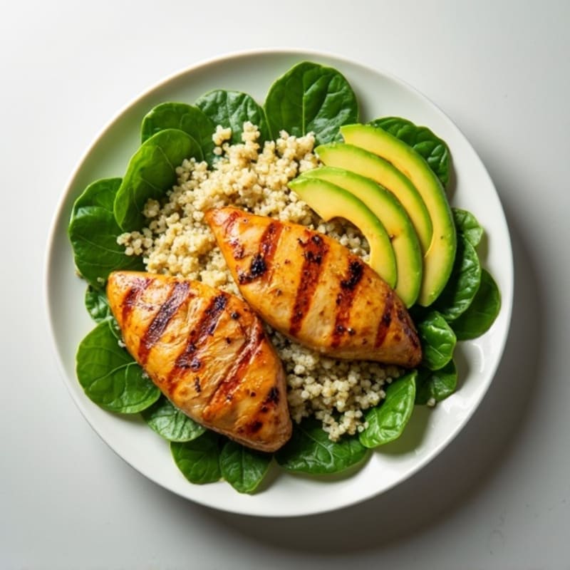 Grilled Chicken and Quinoa Spinach Salad with Lemon Vinaigrette