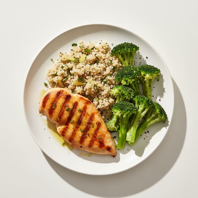 Grilled Chicken Breast with Quinoa and Steamed Broccoli