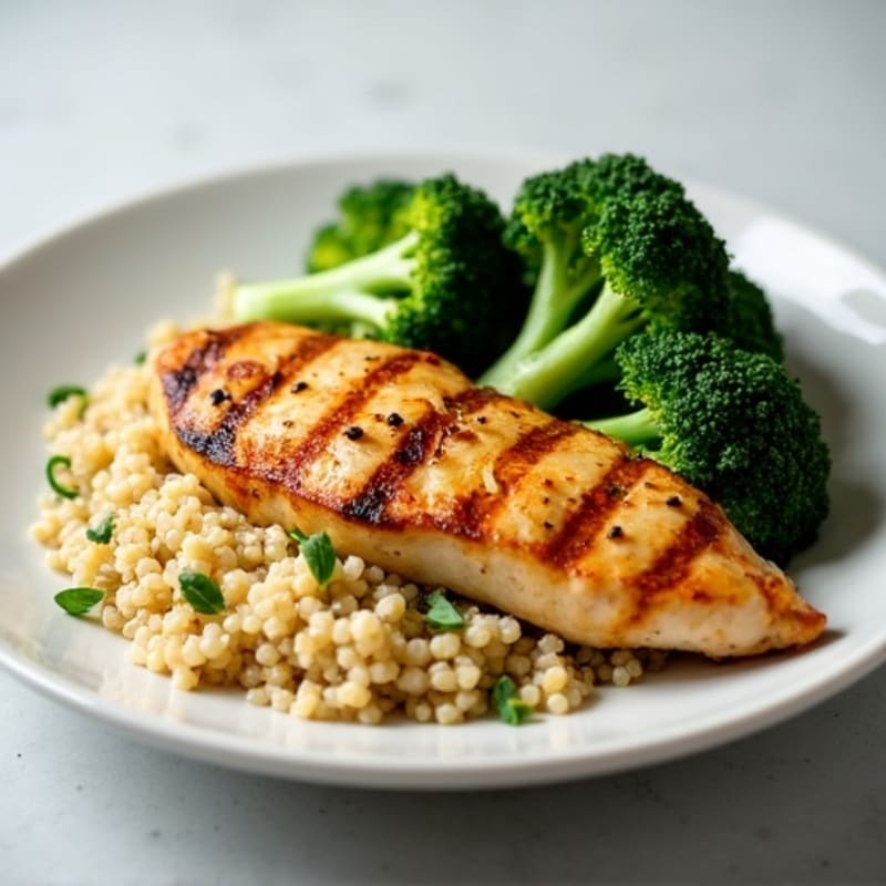 Grilled Chicken Breast with Roasted Broccoli and Quinoa