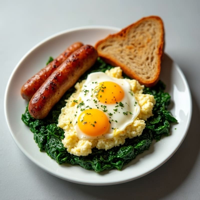Egg White Scramble with Turkey Sausage and Sautéed Spinach