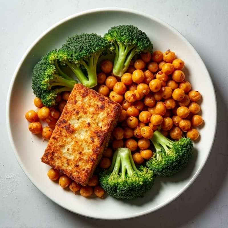Crispy Tempeh with Roasted Broccoli and Chickpeas