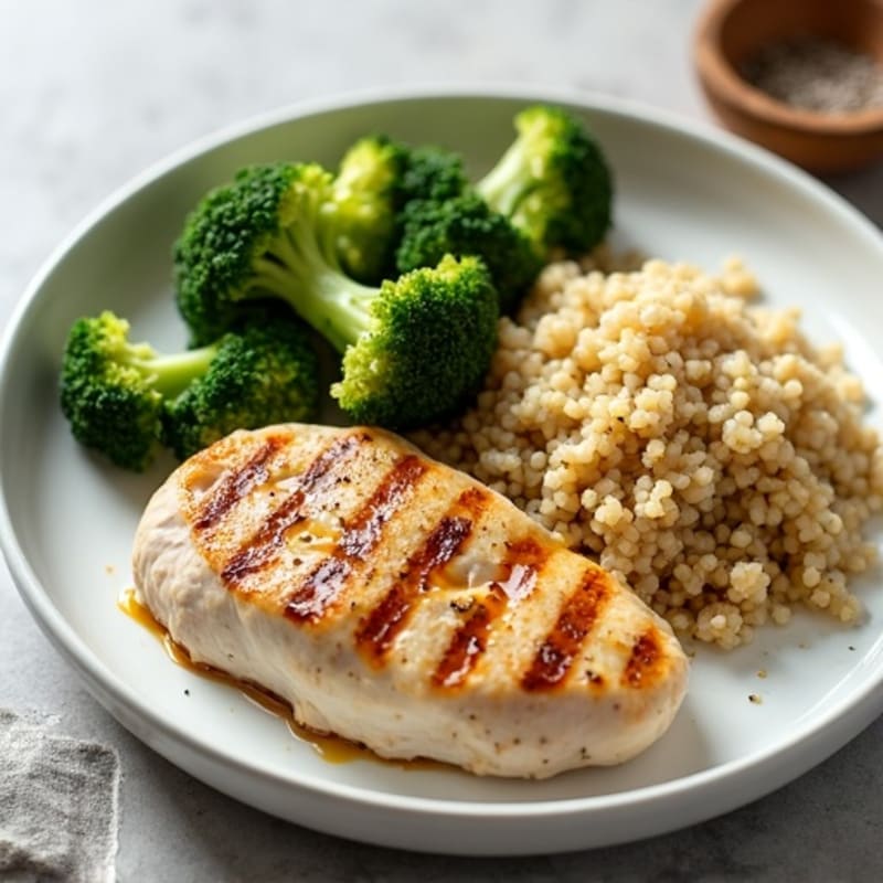 Grilled Chicken Breast with Quinoa and Steamed Broccoli