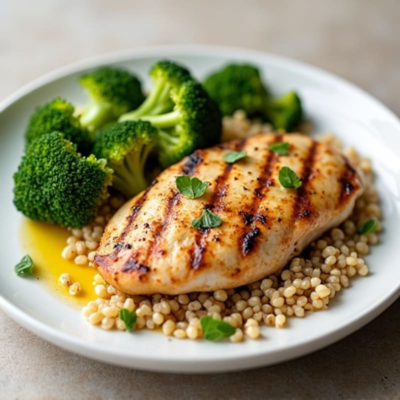 Grilled Chicken Breast with Quinoa and Roasted Broccoli
