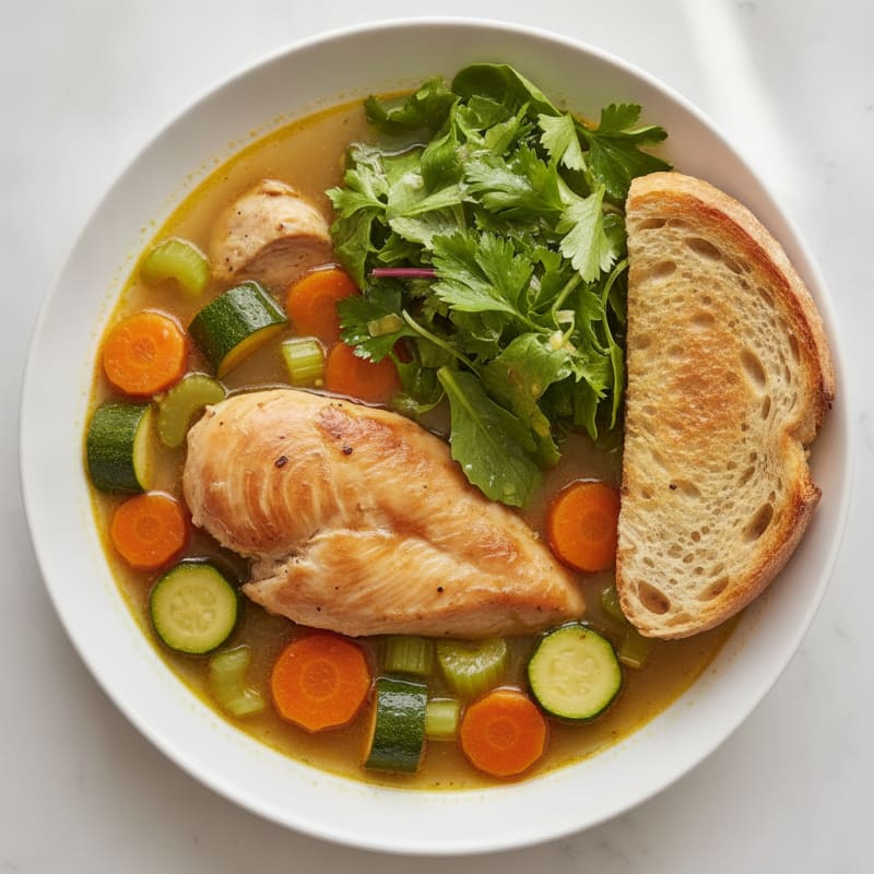 Chicken and Vegetable Soup with Fresh Herb Salad