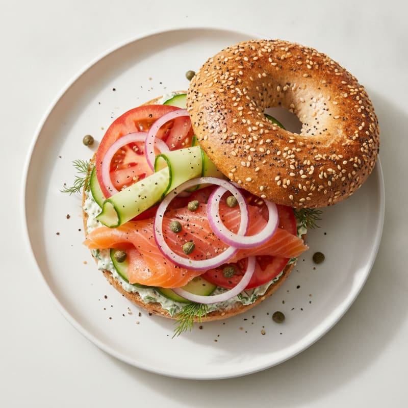 Smoked Salmon Everything Bagel Sandwich