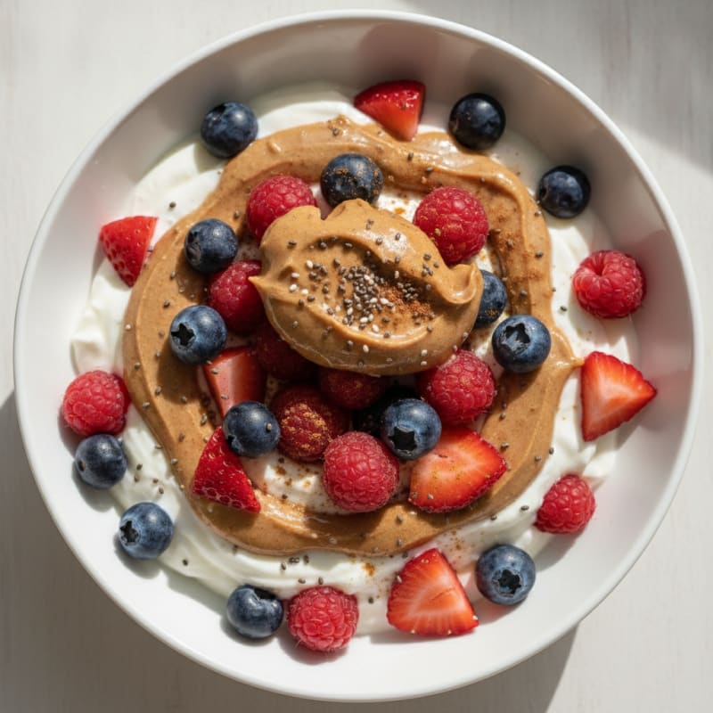Creamy Greek Yogurt Parfait with Almond Butter and Mixed Berries
