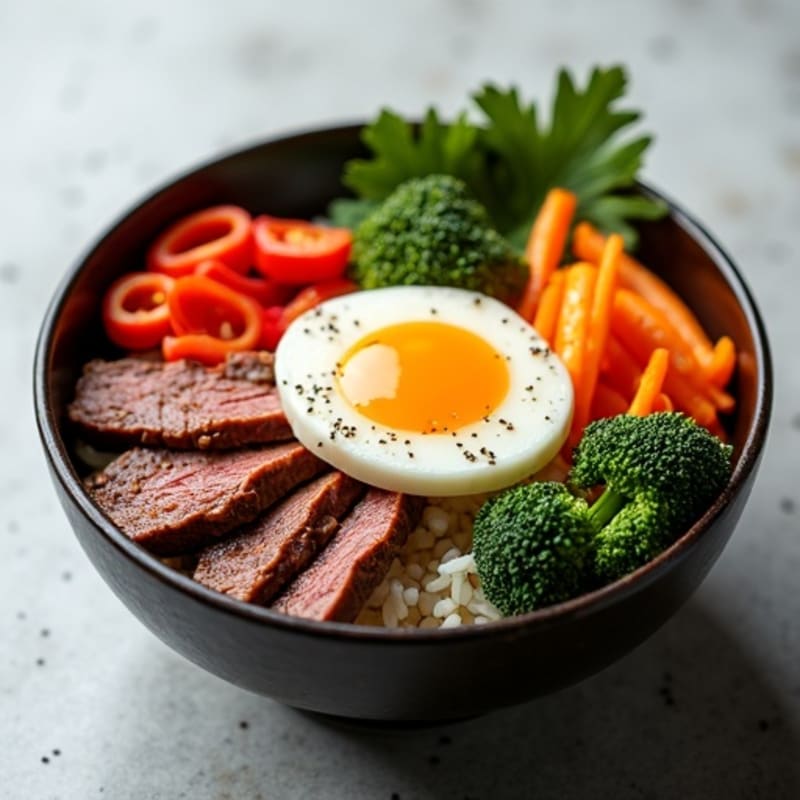 Lean Beef Bibimbap Bowl with Steamed Vegetables