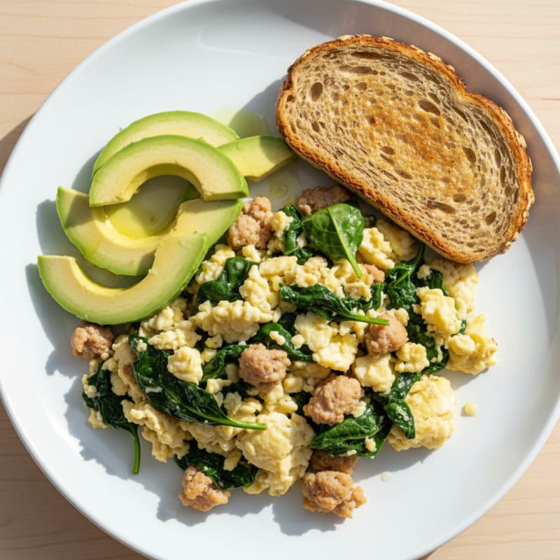 Egg White Scramble with Turkey Sausage and Spinach