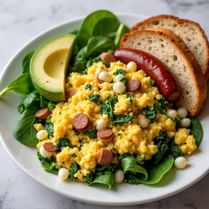 Egg White Spinach Scramble with Turkey Sausage