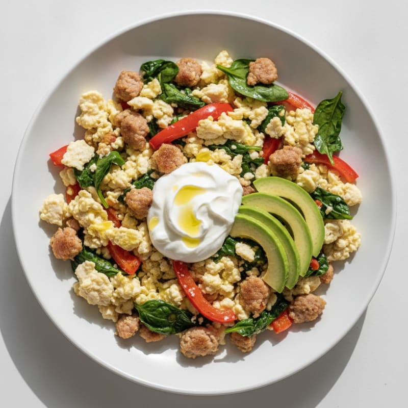 Egg White and Turkey Sausage Scramble with Greek Yogurt