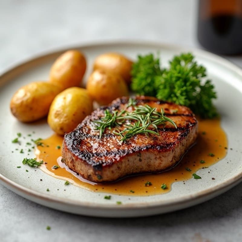 Herb-Garlic Butter Seared Steak with Roasted Baby Potatoes