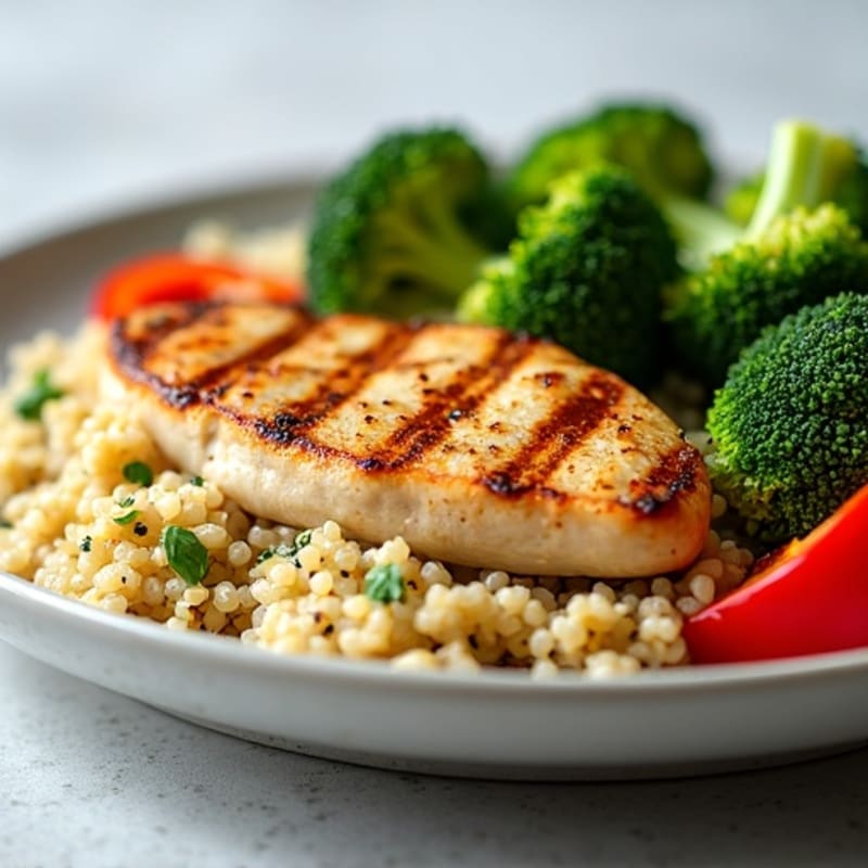 Grilled Chicken Breast with Roasted Broccoli and Quinoa