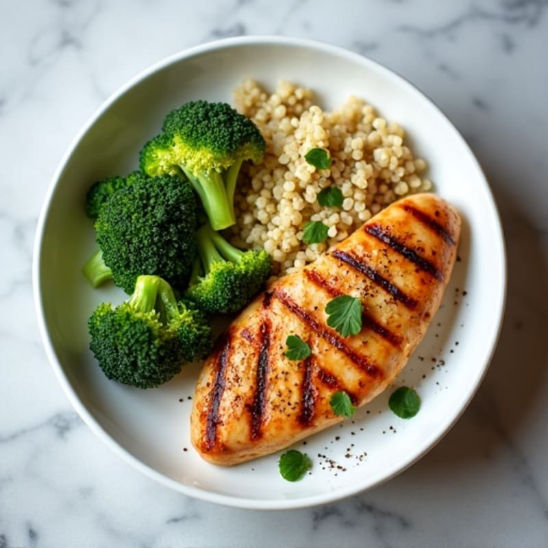 Grilled Chicken Breast with Roasted Broccoli and Quinoa