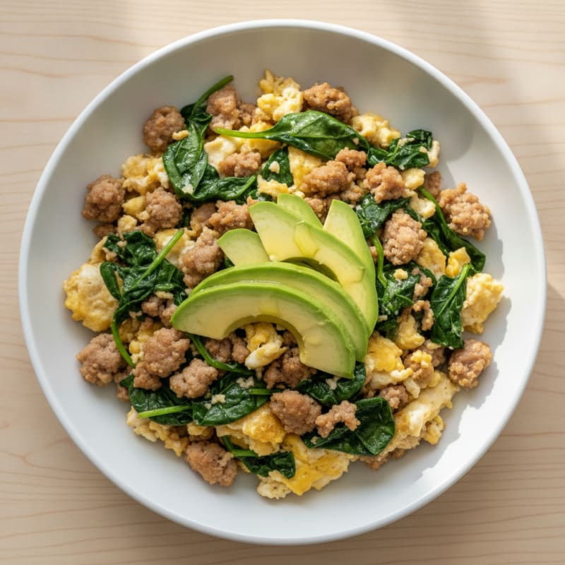 Egg White and Spinach Scramble with Turkey Sausage
