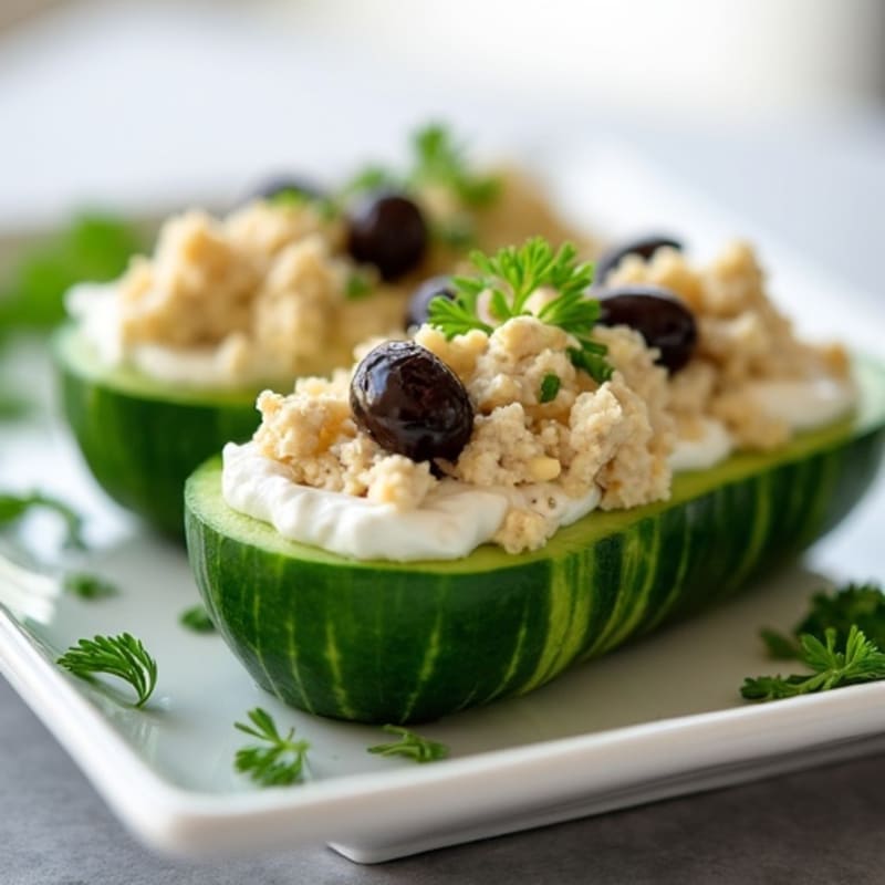 Creamy Greek-Style Tuna Cucumber Boats