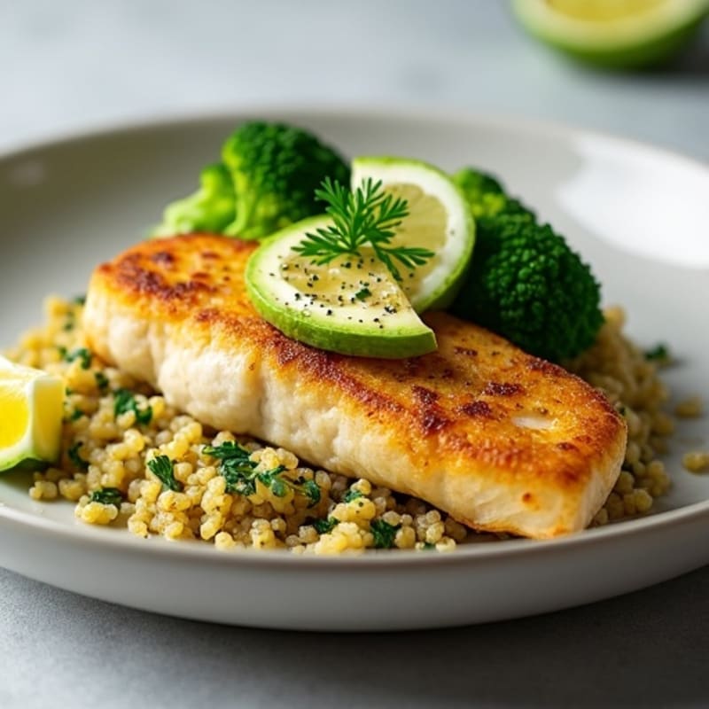 Pan-Seared Fish Fillet with Herb Quinoa and Broccoli