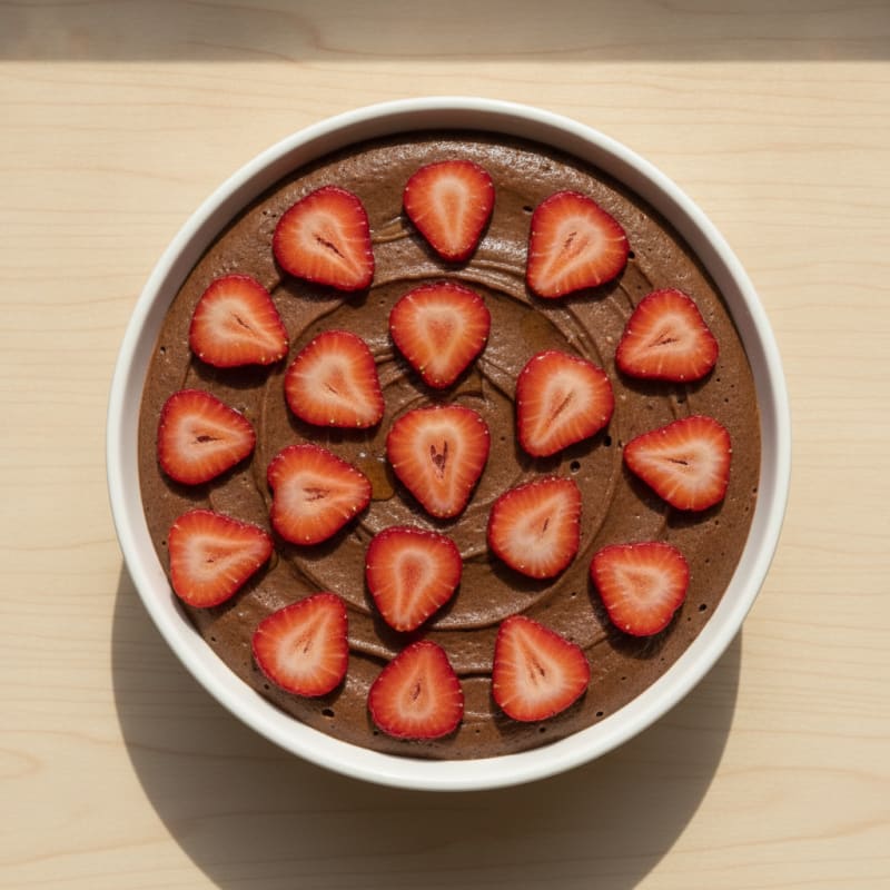 Silky Cottage Cheese Chocolate Pudding with Sliced Strawberries