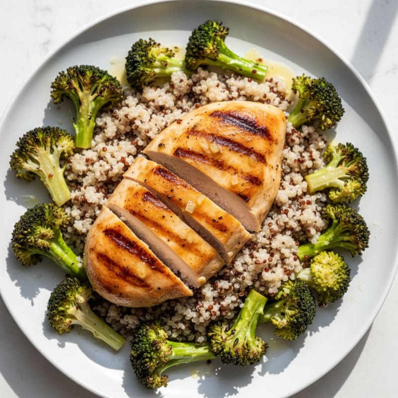 Grilled Chicken Breast with Quinoa and Roasted Broccoli