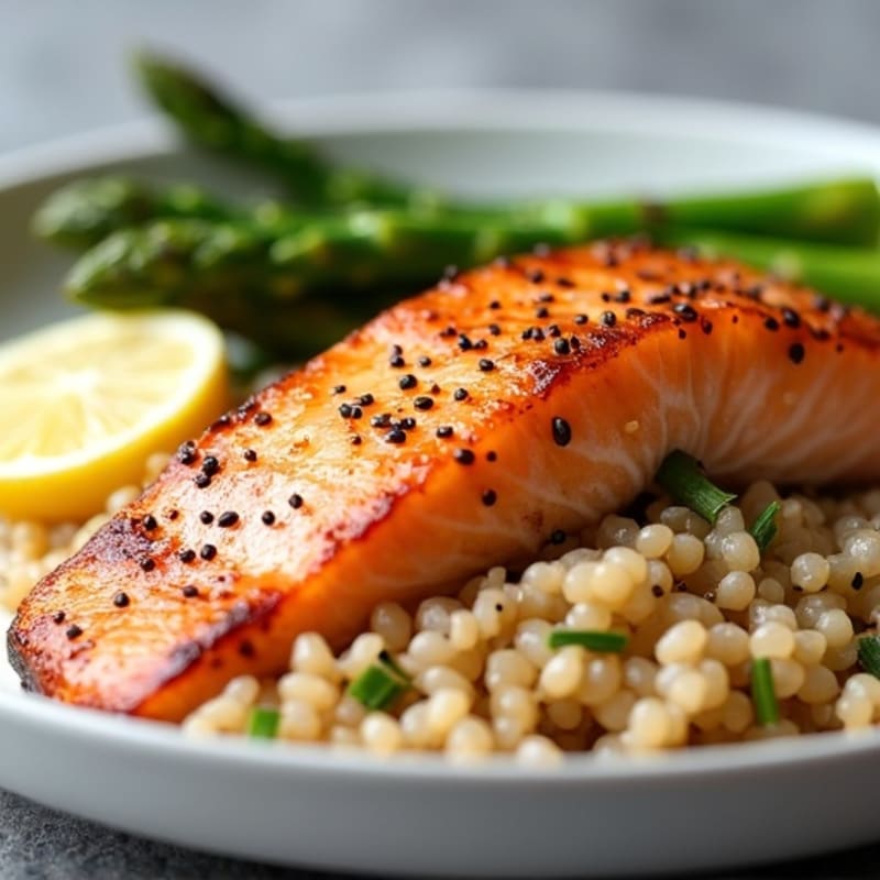 Seared Salmon with Steamed Asparagus and Brown Rice