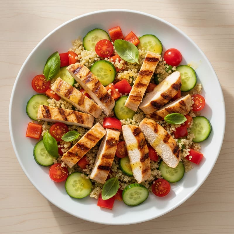 Grilled Chicken and Quinoa Salad with Crisp Vegetables