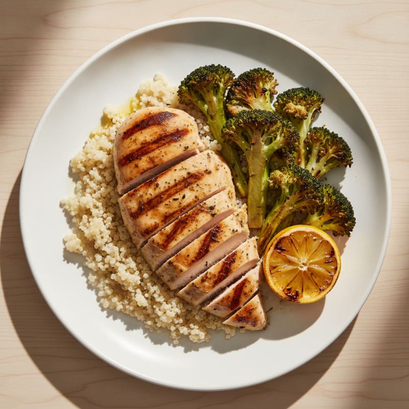 Grilled Chicken Breast with Quinoa and Roasted Broccoli
