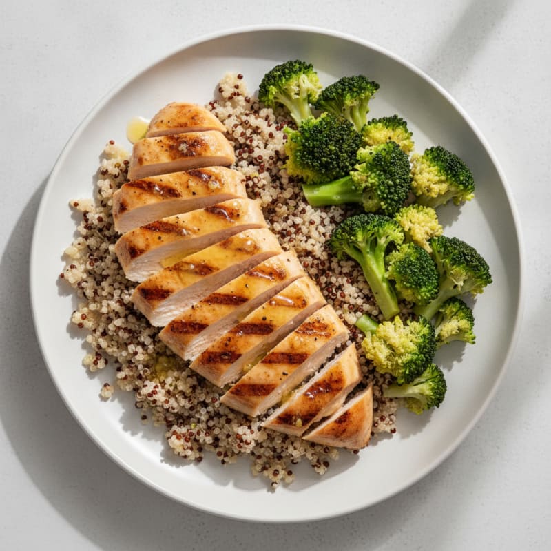 Grilled Chicken Breast with Quinoa and Steamed Broccoli