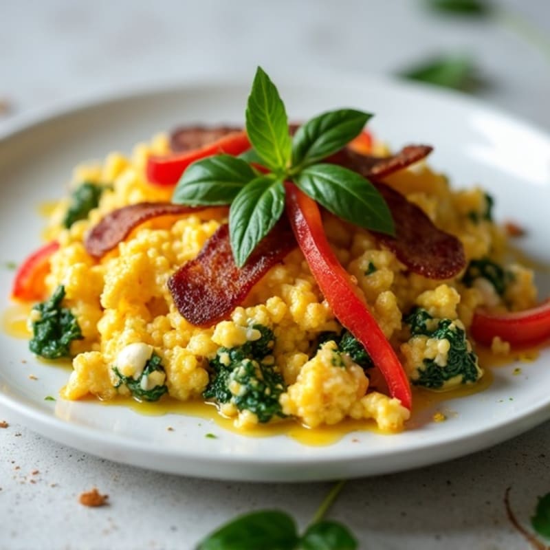 Egg White Spinach Scramble with Turkey Bacon
