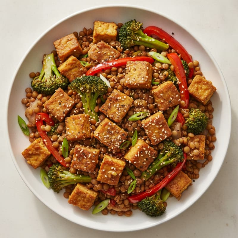 Sesame Tempeh and Lentil Stir-Fry