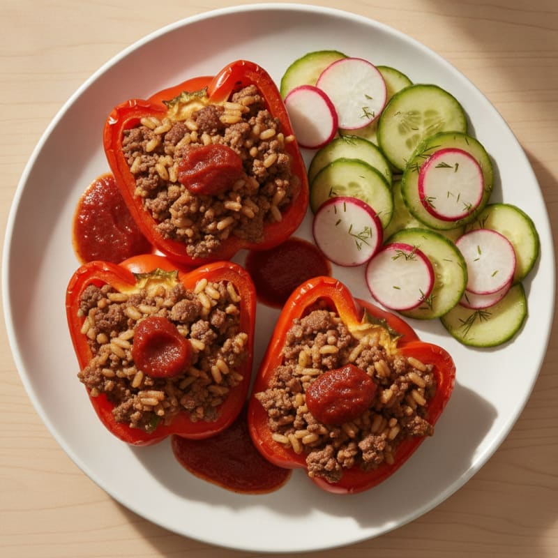 Paprika mit Rinderhackfleisch und Reis