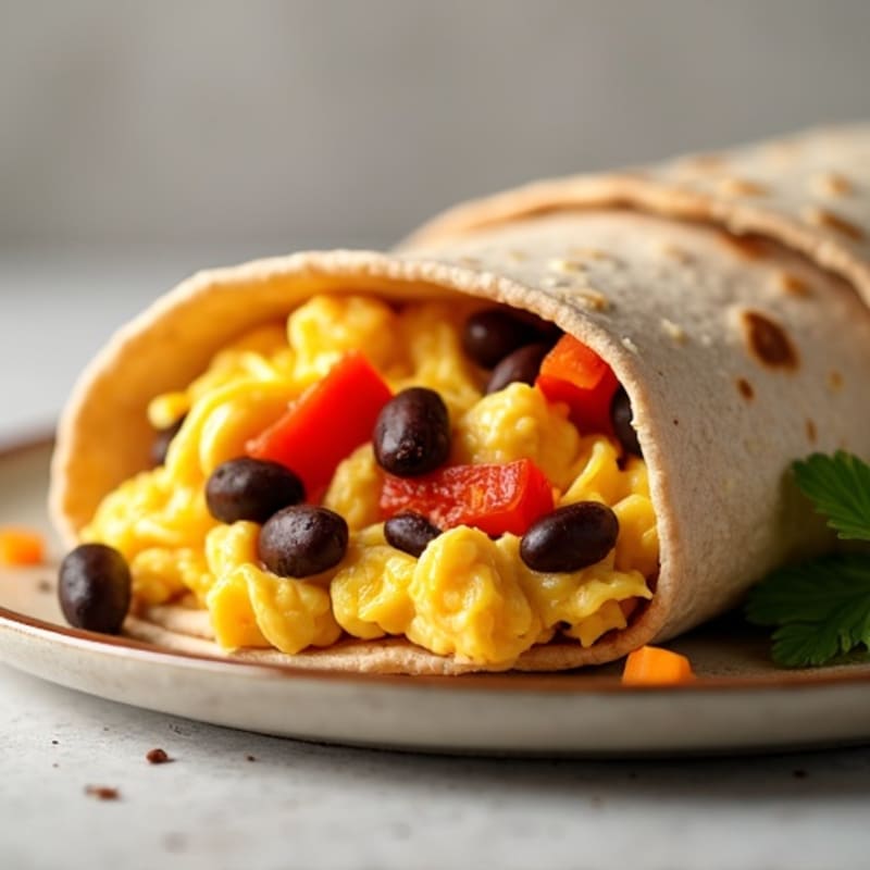Hearty Scrambled Egg, Black Bean, and Roasted Sweet Potato Burrito