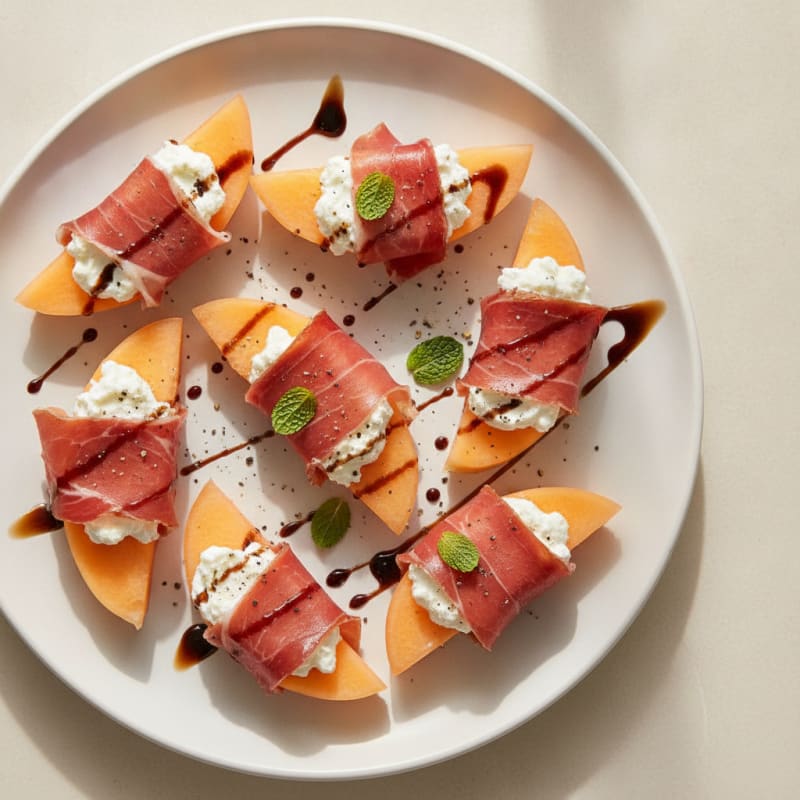 Prosciutto-Wrapped Melon Bites with Goat Cheese