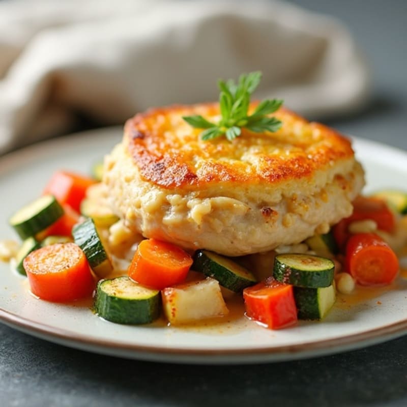 Chicken and Roasted Vegetable Skillet Pot Pie with Creamy Sauce