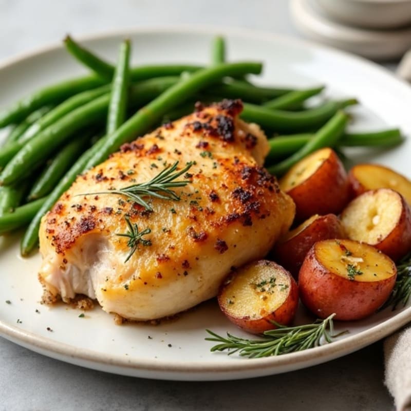 Garlic-Herb Roasted Chicken with Crispy Roasted Potatoes and Tender Green Beans