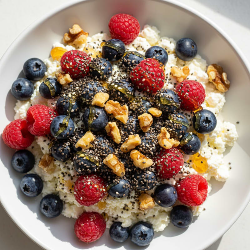 Cottage Cheese and Berry Protein Bowl with Chia Seeds